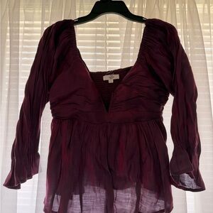 entro Plum V-Neck Peasant Blouse